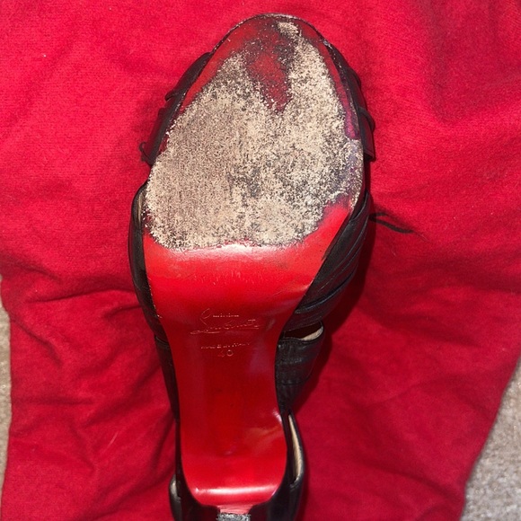 CHRISTIAN LOUBOUTIN Bandra 140 Napa Black Leather Peep Toe Pump Sz 40 - Picture 13 of 16